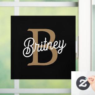 Modernes elegantes Monogramm Name Black Gold Scrip Fensteraufkleber