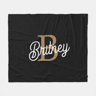 Modernes elegantes Monogramm Name Black Gold Scrip Fleecedecke