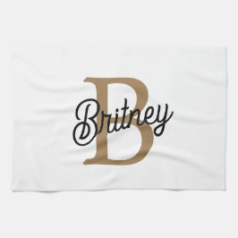Modernes elegantes Monogramm Name Black Gold Scrip Geschirrtuch