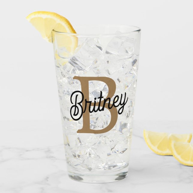 Modernes elegantes Monogramm Name Black Gold Scrip Glas (Vorderseite Ice)