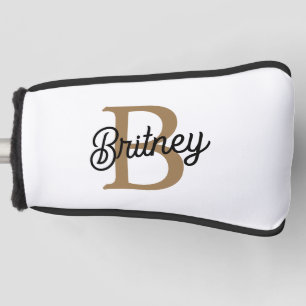 Modernes elegantes Monogramm Name Black Gold Scrip Golf Headcover