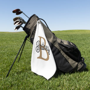 Modernes elegantes Monogramm Name Black Gold Scrip Golfhandtuch