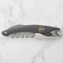 Modernes elegantes Monogramm Name Black Gold Scrip Kellnermesser