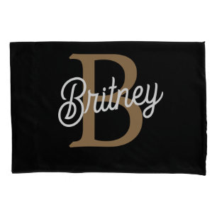 Modernes elegantes Monogramm Name Black Gold Scrip Kissenbezug