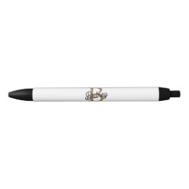 Modernes elegantes Monogramm Name Black Gold Scrip Kugelschreiber