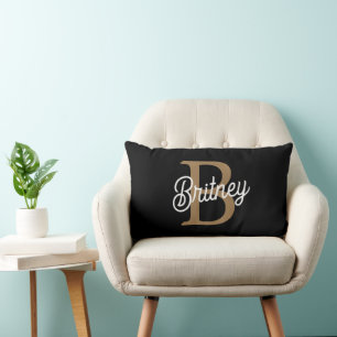 Modernes elegantes Monogramm Name Black Gold Scrip Lendenkissen