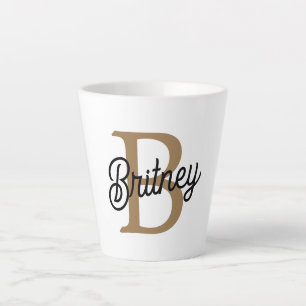 Modernes elegantes Monogramm Name Black Gold Scrip Milchtasse