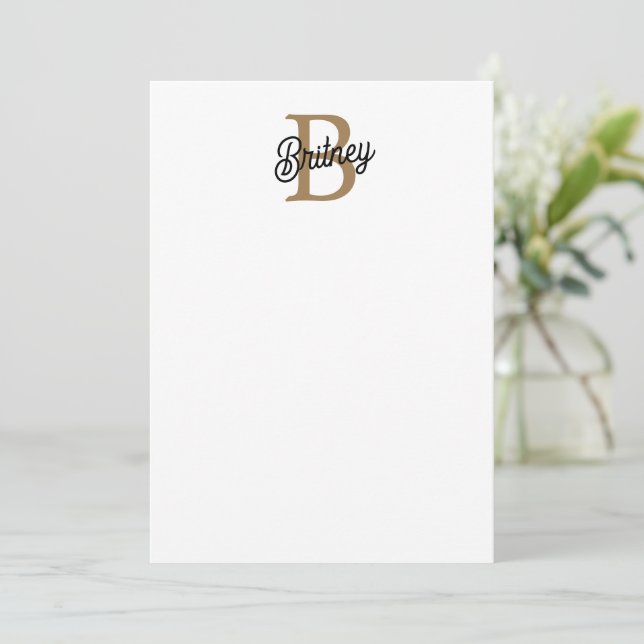 Modernes elegantes Monogramm Name Black Gold Scrip Mitteilungskarte (Stehend Vorderseite)
