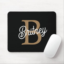 Modernes elegantes Monogramm Name Black Gold Scrip Mousepad
