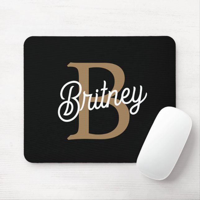 Modernes elegantes Monogramm Name Black Gold Scrip Mousepad (Mit Mouse)