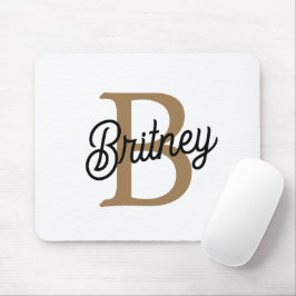 Modernes elegantes Monogramm Name Black Gold Scrip Mousepad
