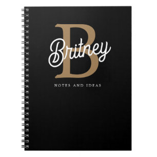 Modernes elegantes Monogramm Name Black Gold Scrip Notizblock