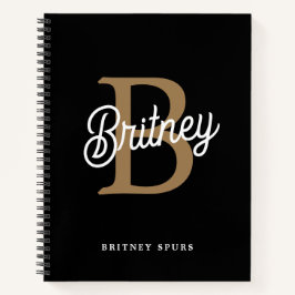 Modernes elegantes Monogramm Name Black Gold Scrip Notizbuch