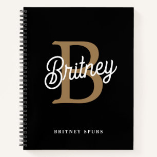 Modernes elegantes Monogramm Name Black Gold Scrip Notizbuch