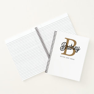 Modernes elegantes Monogramm Name Black Gold Scrip Notizbuch