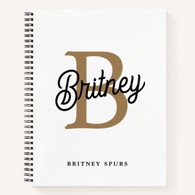 Modernes elegantes Monogramm Name Black Gold Scrip Notizbuch (Vorderseite)