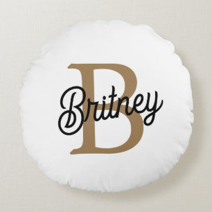 Modernes elegantes Monogramm Name Black Gold Scrip Rundes Kissen