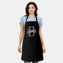 Modernes elegantes Monogramm Name Black Gold Scrip Schürze