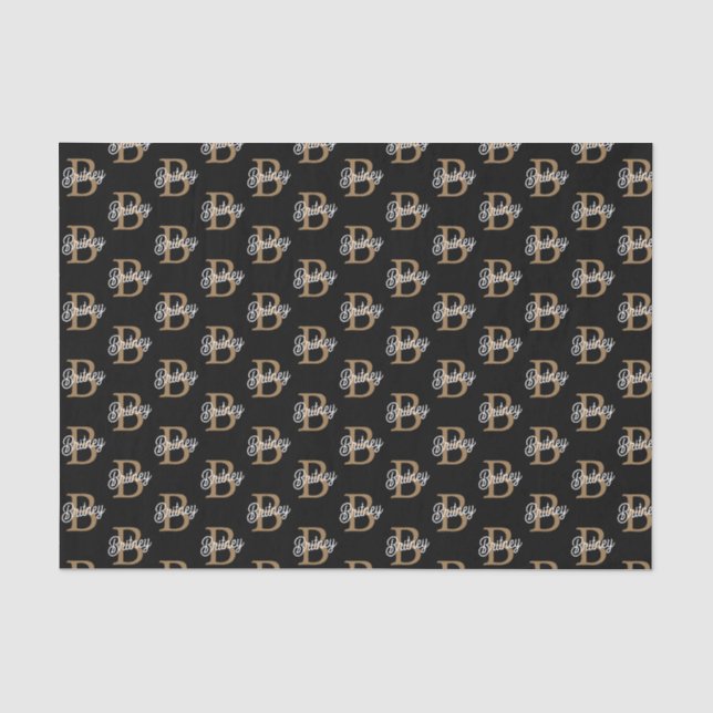 Modernes elegantes Monogramm Name Black Gold Scrip Seidenpapier (Vorderseite)