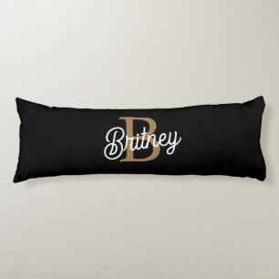 Modernes elegantes Monogramm Name Black Gold Scrip Seitenschläferkissen