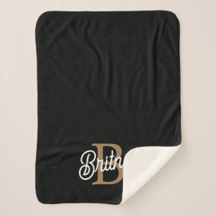 Modernes elegantes Monogramm Name Black Gold Scrip Sherpadecke