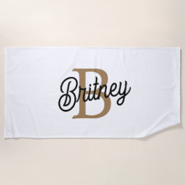 Modernes elegantes Monogramm Name Black Gold Scrip Strandtuch