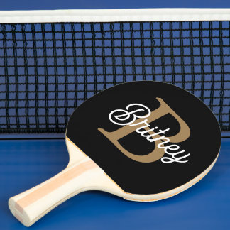 Modernes elegantes Monogramm Name Black Gold Scrip Tischtennis Schläger