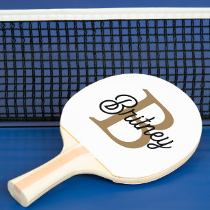 Modernes elegantes Monogramm Name Black Gold Scrip Tischtennis Schläger