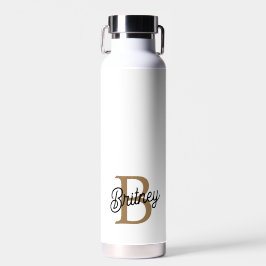 Modernes elegantes Monogramm Name Black Gold Scrip Trinkflasche