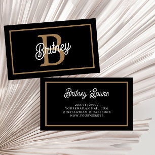 Modernes elegantes Monogramm Name Black Gold Scrip Visitenkarte