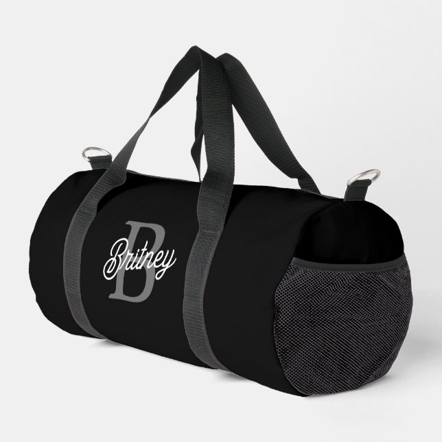 Modernes, elegantes Monogramm Name Schwarz Graue S Duffle Bag (Rechte Ecke)