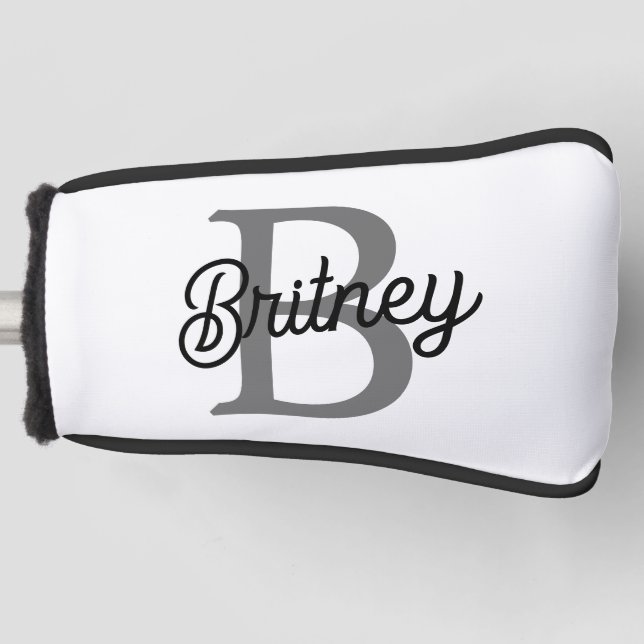 Modernes, elegantes Monogramm Name Schwarz Graue S Golf Headcover (Vorderseite)