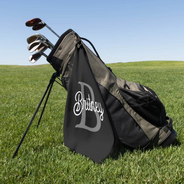 Modernes, elegantes Monogramm Name Schwarz Graue S Golfhandtuch (Gras)