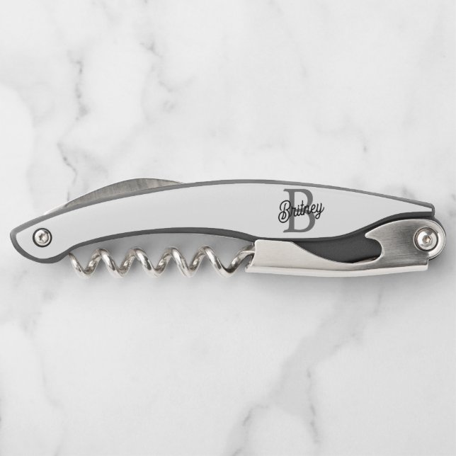 Modernes, elegantes Monogramm Name Schwarz Graue S Kellnermesser (Rückseite)