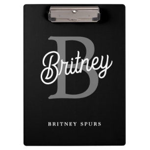 Modernes, elegantes Monogramm Name Schwarz Graue S Klemmbrett