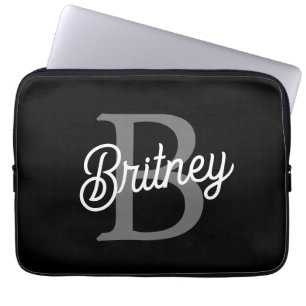 Modernes, elegantes Monogramm Name Schwarz Graue S Laptopschutzhülle