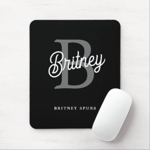 Modernes, elegantes Monogramm Name Schwarz Graue S Mousepad