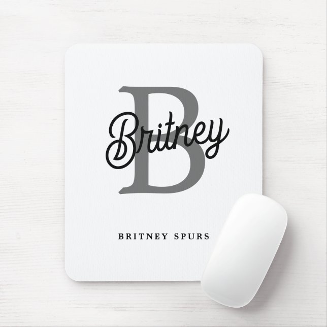 Modernes, elegantes Monogramm Name Schwarz Graue S Mousepad (Mit Mouse)