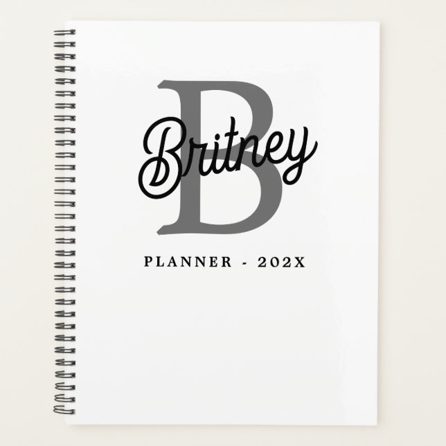 Modernes, elegantes Monogramm Name Schwarz Graue S Planer (Vorderseite)