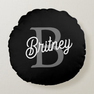 Modernes, elegantes Monogramm Name Schwarz Graue S Rundes Kissen