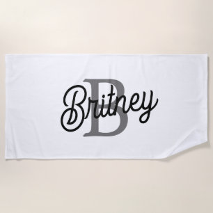 Modernes, elegantes Monogramm Name Schwarz Graue S Strandtuch