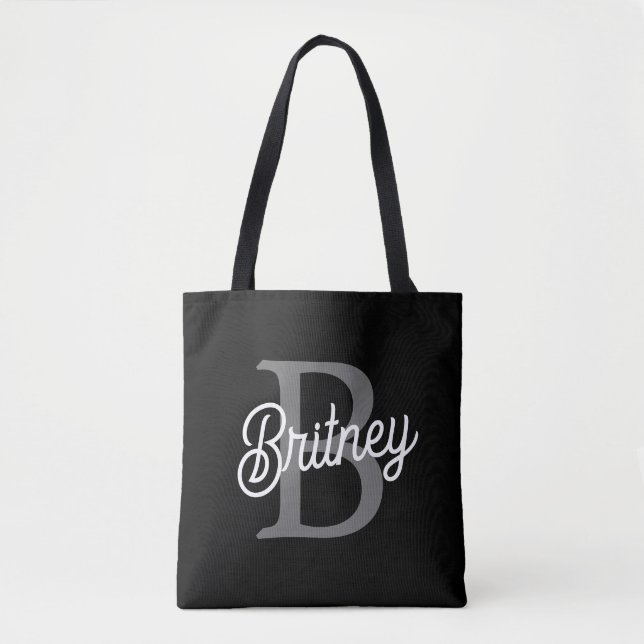 Modernes, elegantes Monogramm Name Schwarz Graue S Tasche (Vorderseite)