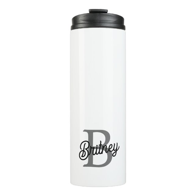 Modernes, elegantes Monogramm Name Schwarz Graue S Thermosbecher (Vorderseite)