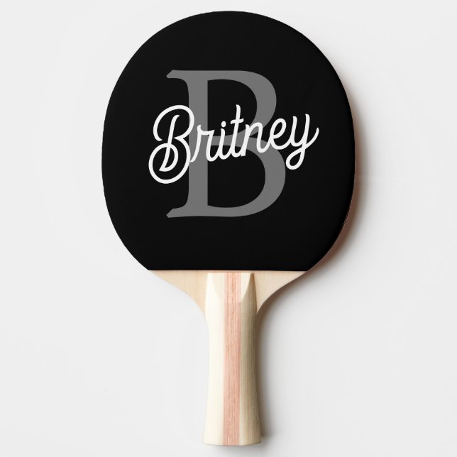 Modernes, elegantes Monogramm Name Schwarz Graue S Tischtennis Schläger (Vorderseite)