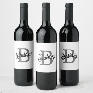 Modernes, elegantes Monogramm Name Schwarz Graue S Weinetikett