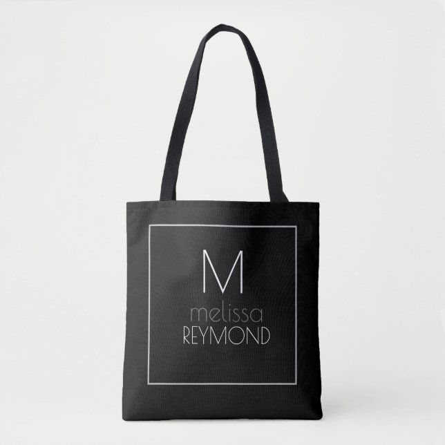 modernes, elegantes Monogramm schwarz Tasche (Vorderseite)