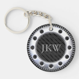 Modernes, elegantes Monogramm schwarz und grau ges Schlüsselanhänger