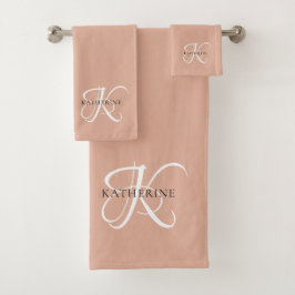 Modernes, elegantes Monogramm-Skript Rosa Badhandtuch Set