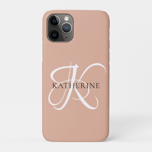 Modernes, elegantes Monogramm-Skript Rosa Case-Mate iPhone Hülle (Rückseite)