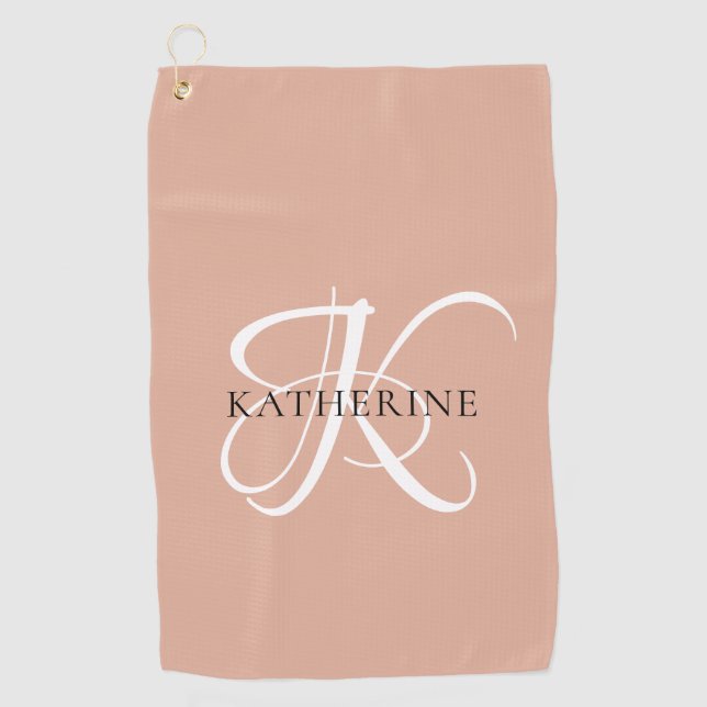 Modernes, elegantes Monogramm-Skript Rosa Golfhandtuch (Vorderseite)